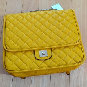 Vegan leather yellow backpack convertible to cross body